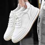 Advbridge Mens Casual Shoes Genuine Leather Lace-up Classic Sports White Sneakers Fashion Casual Man Basic All-match Comfy Men Shoes