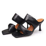 Advbridge Stiletto Open Toe Strap Slippers Solid Fashion Square Toe Sandals