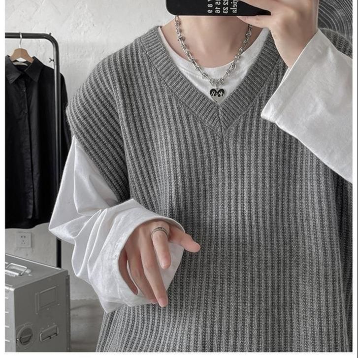 Advbridge Spring Autumn Winter Fashion Solid Casual Pullover Tess Vest Men Loose Knitted Top Student Preppy Style Sweater Gentle PlusSize