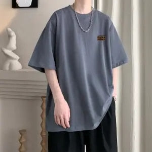 Advbridge Spring Summer Solid Casual Loose Tess Cotton Shirts Men'S Top Simple Pullover Short Sleeve Print Letters