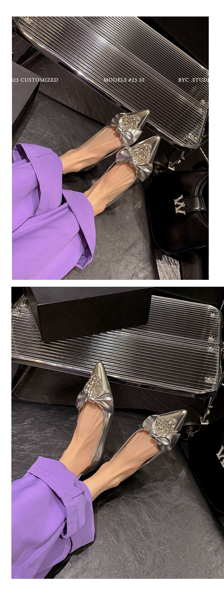 Advbridge 2023 new Spring women pumps natural leather 22-24.5cm length cowhide+pigskin pointed toe crystal  bowknot shoes for women
