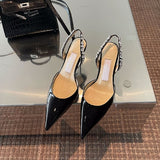 Advbridge Spring and Summer French High Heels Women's Stiletto Pointed Toe Nude Back Empty Single Shoes Rhinestone Toe Sandals