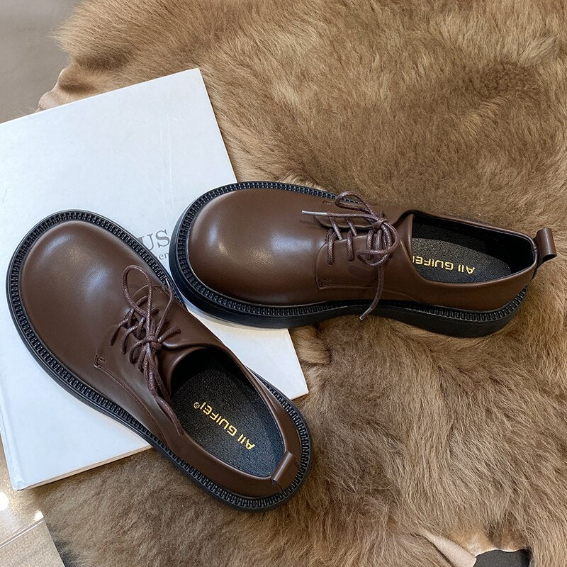 Advbridge Fashion Female Shoes Casual Outside Round Toe Flats Student Uniform Lolita Platform Rubber Ladies Loafers  Women Mary Janes