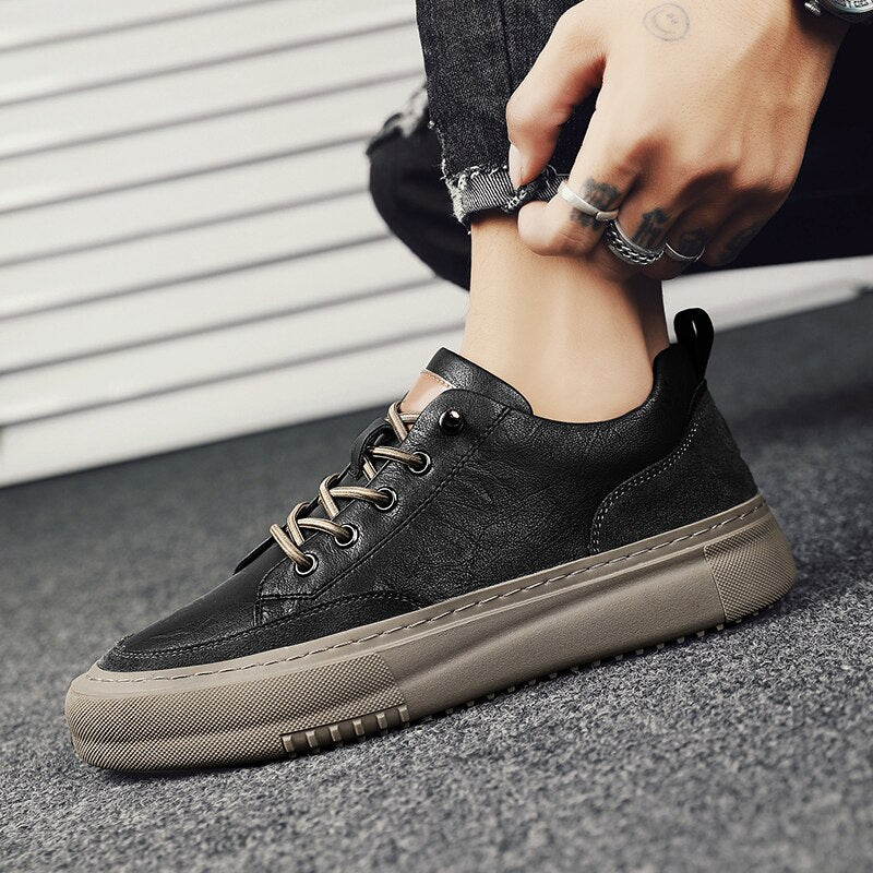 Advbridge Hot Fashion Business Men Boots Lace-Up Casual Platform Ankle Man Shoes Leather Casual Boots Street Lightweight Boots Size 38-44