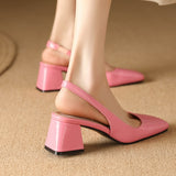Advbridge Elegant Slingback Sandals Women Summer Shoes Pink Black Nude Medium Heels Pumps Close Toe Office Party Shoe Female Large Size 45