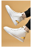 Advbridge Autumn and Winter New Genuine Leather High Top White Shoes Men's All-Matching Fleece-Lined Insulated Cotton-Padded Boots