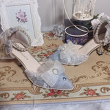 Advbridge Pearl Chain Sweet Lace Bowknot Elegant Princess  Pointed Sandals Lolita Shoes Silver Wedding Tea Party Cosplay Lolita Shoes