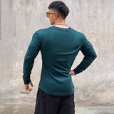 Advbridge Solid Color V-neck Fitness Cotton Long-sleeved Men's High Elastic Slim T-shirt Sports Running Training Quick-drying Tights