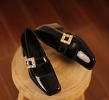 Advbridge Mary Jane Shoes Retro Style High Heel Elegant Women Pumps 6cm Crystal Lady Shoes SquareToe Spring Atumn Real Leather talon femme