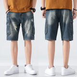 Advbridge Summer Denim Shorts Jeans Men Loose Fit Baggy Pants Pockets Distressed Hip Hop Men's Shorts Jeans For Men Hollow Out Oversized