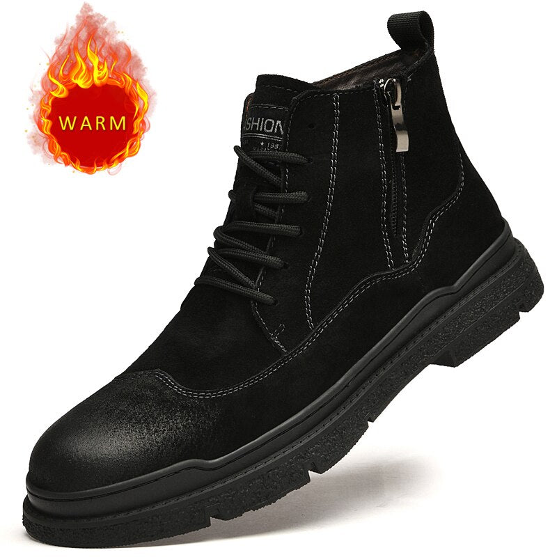 Advbridge Men Snow Boots Winter Plush Warm Men Lace-Up Non-slip Male Ankle Boots Waterproof Autumn Confortable Man Black Work Shoes