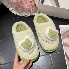 Advbridge Green Blue Autumn Winter New Kawaii Bear Cotton Slippers Women's Shoes Indoor Thick Sole Home Flat Designer Bedroom