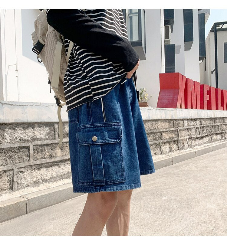 Advbridge Mens Patchwork Color Denim Shorts Streetwear Bermuda Male Multi-Pockets Casual Half Jean Summer Fashion Cargo Shorts Men