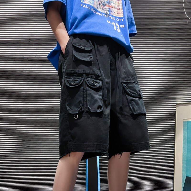 Advbridge Summer New Hot Sale Shorts Men Zipper Fly Solid Cargo Pants Japanese Multi-pockets Hip Hop Shorts Straight Tube Overalls