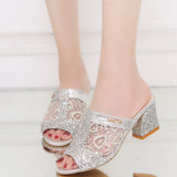 Advbridge Plus Size 42 43 Summer Pumps For Women Casual Shoes Womans Sandals 6.5cm High Heels Mesh Blingbling Female Heeled Shoes Sandals