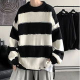 Advbridge Spring Autumn Winter Fashion Man Casual Men's Loose Pullover Tess Soft Knitted Versatile Striped Patchwork Hollow Out