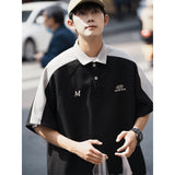 Advbridge 2023 Waffle polo shirt men's summer American color contrast short sleeved t-shirt loose fashion casual five sleeve shirt army