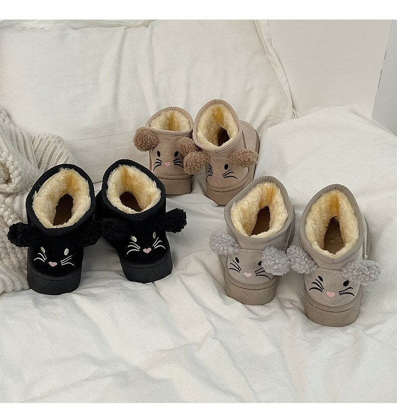 Advbridge Snow Boots Women's Short Tube Thickened Cotton Shoes Winter Suede Platform Keep Warm Plush Women Ankle Boots Girls Black