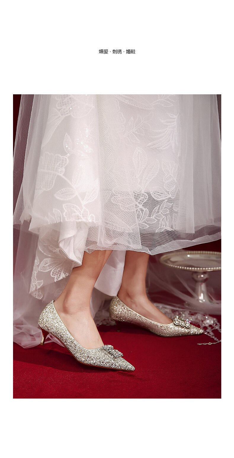 Advbridge French Wedding Shoes Wear Princess Crystal Shoes Female High-heeled Diamond Bridesmaid Wedding Bride Shoes Thin Heels