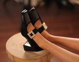 Advbridge Mary Jane Shoes Retro Style High Heel Elegant Women Pumps 6cm Crystal Lady Shoes SquareToe Spring Atumn Real Leather talon femme