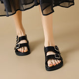 Advbridge 2023 summer women's outerwear sandals Ladies' casual flats Stylish metal design black rubber shoes work wear free shipping