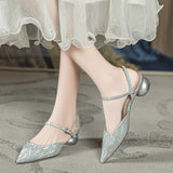 Advbridge Temperament French Pointed Toe Heels Strange Style Heel Women's Shoes Summer Chunky Heel Sandals Ladies Korean Style Satin Pumps
