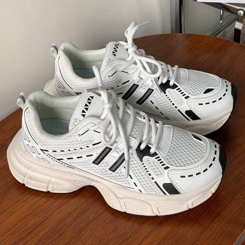 Advbridge Female Dad Shoes 2023 Adult Platform Trainers Stylish Casual Mesh Chunky Sneakers for Women White Sport Thick Sole Footwear