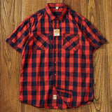 Advbridge New Vintage Plaid Short-sleeved Shirt Men's Mix and Match Pocket Color Patchwork Check Casual Half-sleeved Casual Shirts