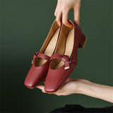 Advbridge New 2023 Spring/summer Slip-On Shoes Woman Shoes Square Toe Chunky Heel Women Loafers Pumps for Women Handmade Shallow Shoe