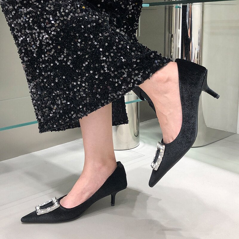 Advbridge New Female Shoes Women Pumps Sandals Pointed Toe Casual Outside Shallow Autumn Ladies Luxury Rhinestones Thin High Heels