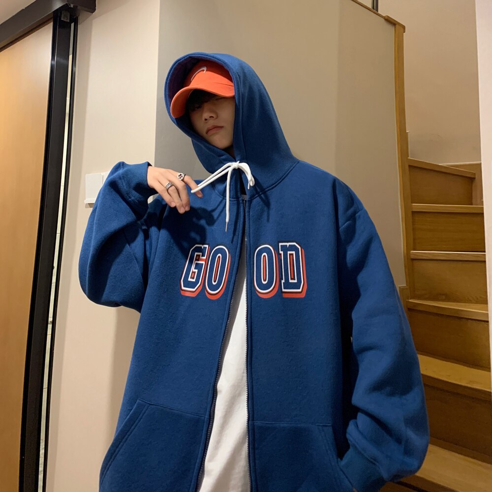 Advbridge Letter Print Zip Up Hoodies for Mens Korean Fashion Trends Streetwear Teenage Oversized Track Sweatshirts Spring Casual Clothing