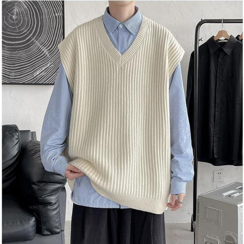 Advbridge Spring Autumn Winter Fashion Solid Casual Pullover Tess Vest Men Loose Knitted Top Student Preppy Style Sweater Gentle PlusSize