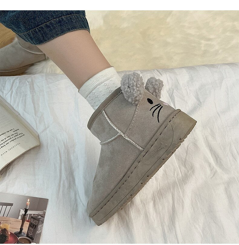 Advbridge Snow Boots Women's Short Tube Thickened Cotton Shoes Winter Suede Platform Keep Warm Plush Women Ankle Boots Girls Black