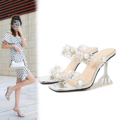 Advbridge High Heel 9cm Crystal Women Shoes PVC Transparent Slippers Open Toe Sexy Ladies High Heels Fashion Slippers Large Size 35-46