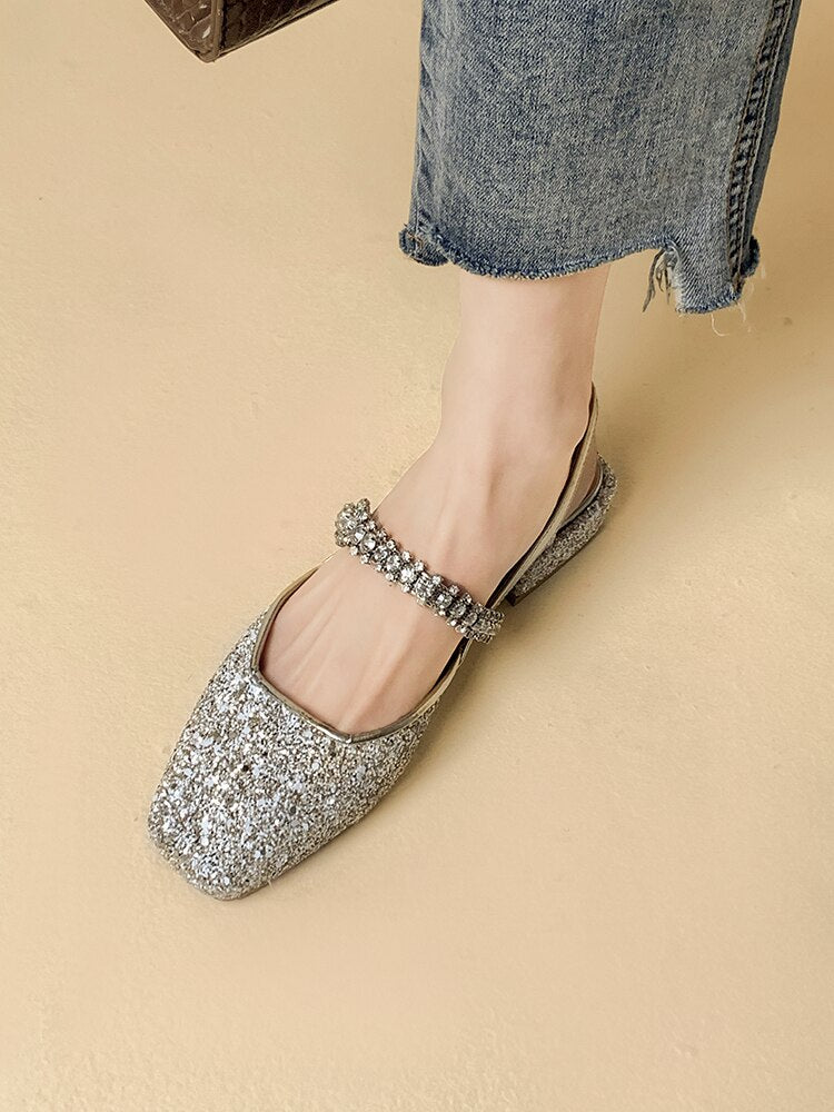 Advbridge women's sandals niche design sense summer new fashion rhinestone chunky heel Mary Jane shoes