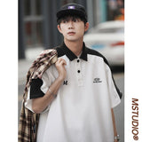 Advbridge 2023 Waffle polo shirt men's summer American color contrast short sleeved t-shirt loose fashion casual five sleeve shirt army