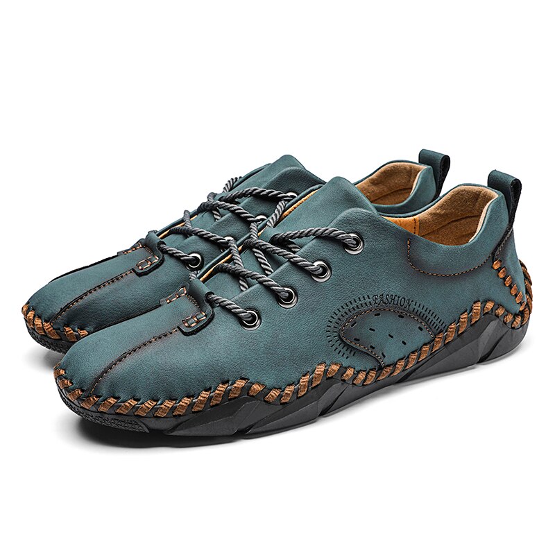 Advbridge Fashion Vintage Handmade Leather Men Shoes New Outdoor Casual Loafers Lace-up Moccasin Tooling Shoes Driving Flat Big Size 38-48