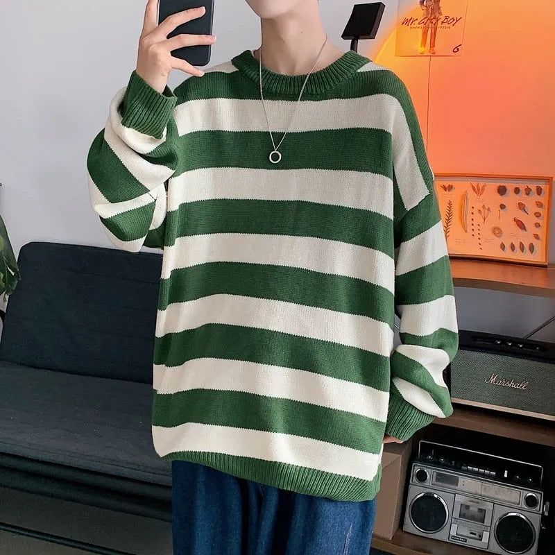 Advbridge Spring Autumn Winter Fashion Man Casual Men's Loose Tess Cool Boys Pullover Knitted Sweater Soft Stripes Tops
