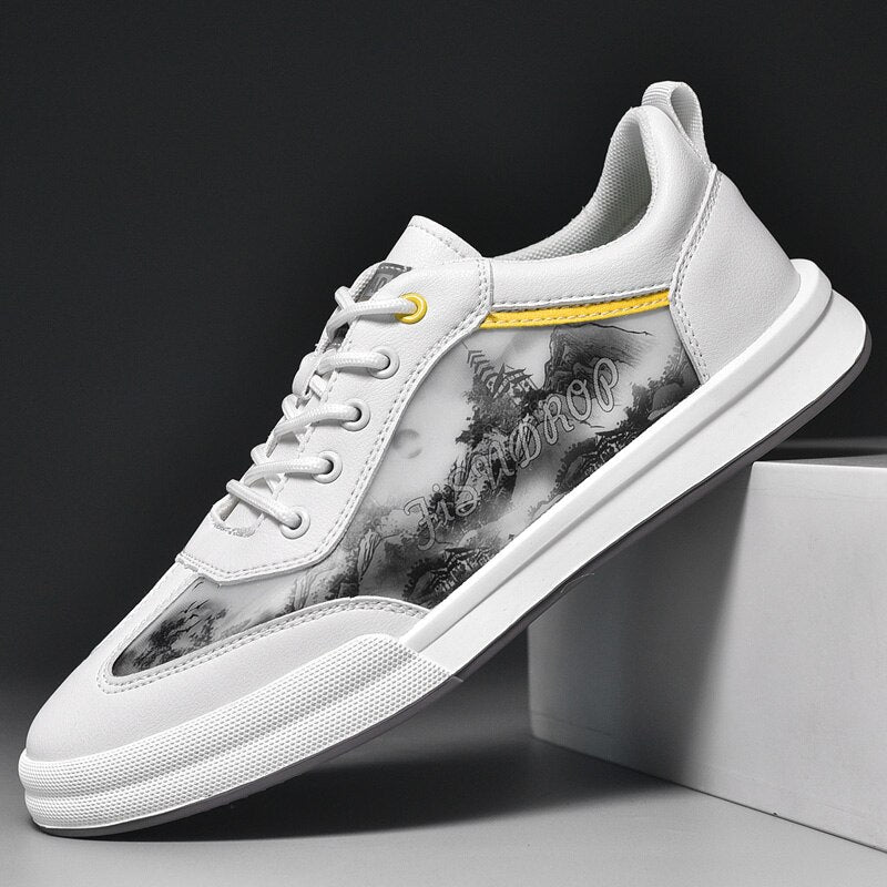 Advbridge Men Leather Shoes Lace Up Mens Casual Shoes Fashion Sneakers Men Shoes Graffiti Personalized Men's Shoes