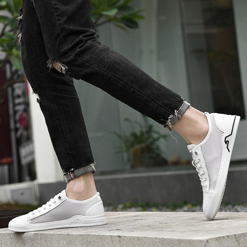 Advbridge New Brand High Quality White Men's Genuine Leather Casual Shoes Summer Breathable Outdoor Sneakers Man Loafers Comfortable Flats