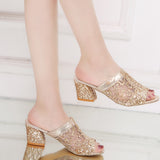 Advbridge Plus Size 42 43 Summer Pumps For Women Casual Shoes Womans Sandals 6.5cm High Heels Mesh Blingbling Female Heeled Shoes Sandals