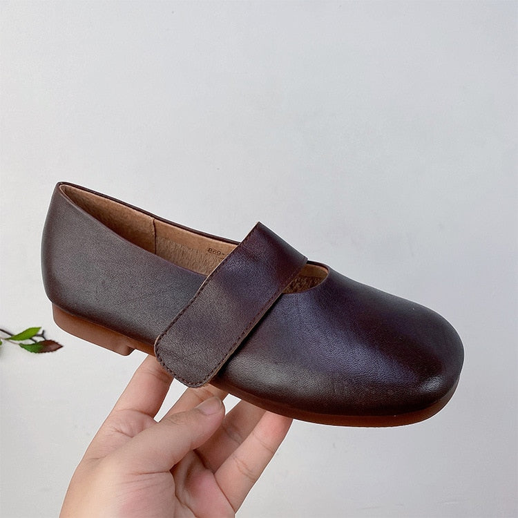 Advbridge Retro Flats Women Shoes Mary Jane Luxury Genuine Leather Low Heel Lazy Shoes Spring Flats Sole Loafers For Ladies