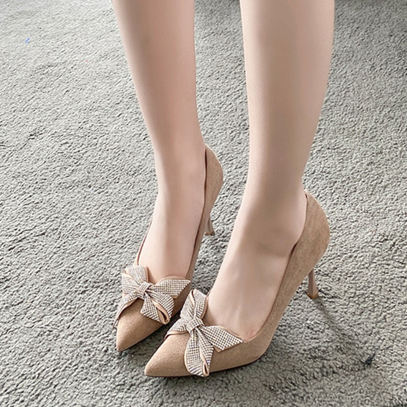 Advbridge Sexy Women Pumps Fashion New Spring/Autumn Pointed Toe Womans Office Career High Heels Butterfly-knot Female Daliy Heeled Shoes