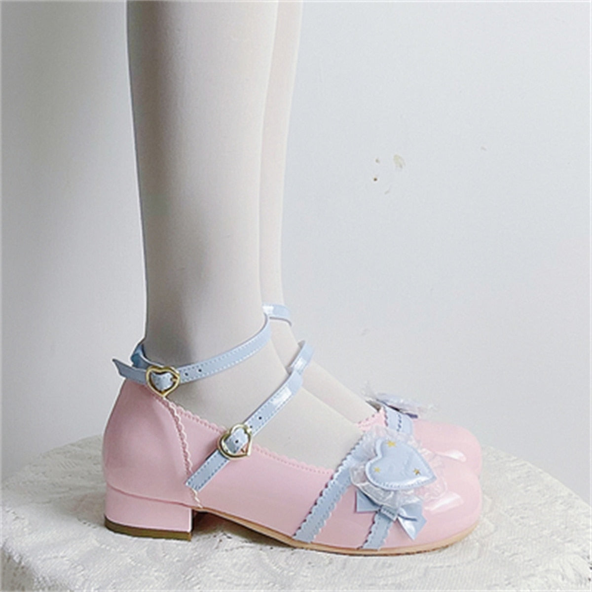 Advbridge Japanese Sweet College Style Victorian Girl Shoes Cosplay Lolita Kawaii Lace Love Lotus Leaf Star Letter Buckle 2.5-4.5cm Shoes