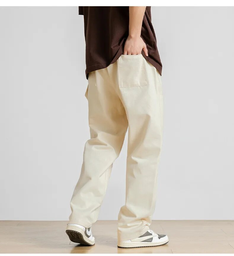 Advbridge Spring Autumn All Season Casual Soft Solid Men's Cool Boys Button Waist Pocket Safari Style Patchwork Straight Leg Pants