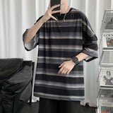 Advbridge Summer Grey/Black Striped T-Shirt Men Fashion Retro Casual T Shirt Men Streetwear Korean Loose Short Sleeve T-Shirt Mens Top