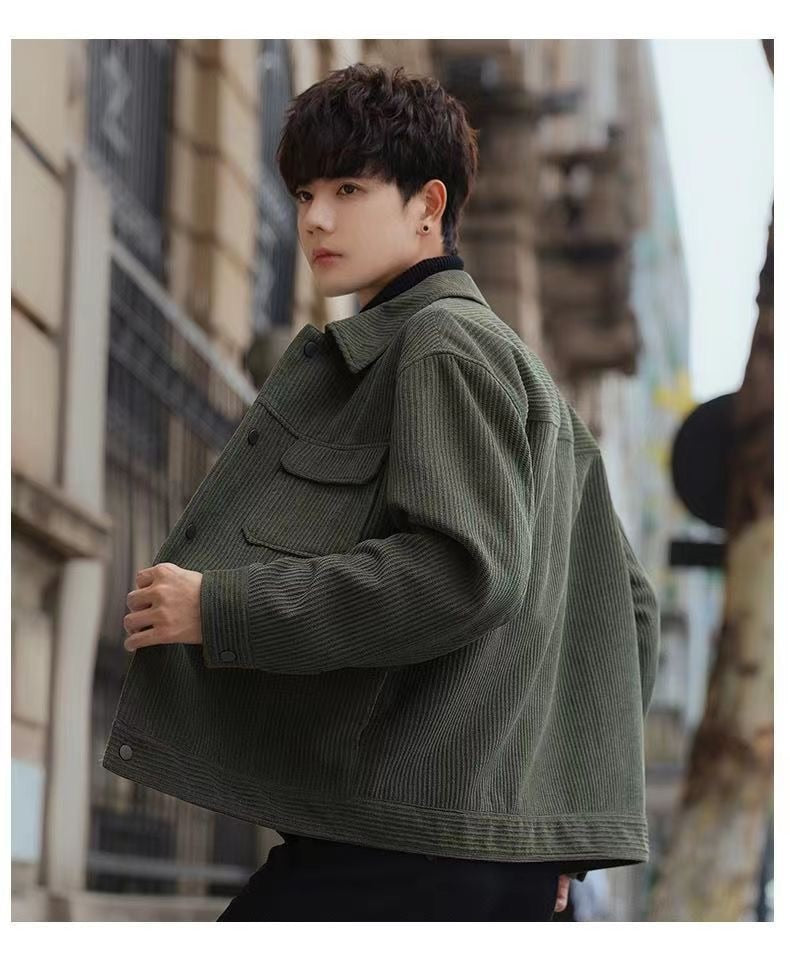 Advbridge New Spring and Autumn Corduroy Jackets Man Turn-down Collar Jacket for Men's Korean Fashion Jacket Outerwear Windbreak Coat