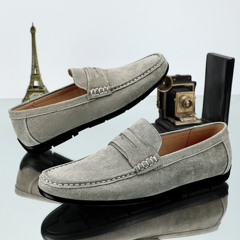 Advbridge Spring Summer Suede Men Loafers Comfortable Flat Casual Shoes Men Breathable Slip-On Soft Genuine Leather Driving Shoes Moccasin