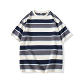 Advbridge Summer New Striped Couples T-shirts  Men and Women Loose Round Neck Contrast Color Cotton Quality Short Sleeve Best Seller