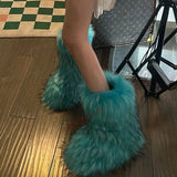 Advbridge Fashion hot girl pink furry boots women's new all-match round toe slip-on shoes